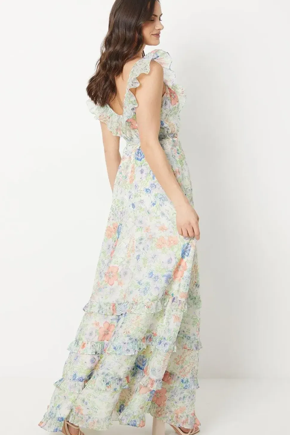 Floral Ruffle Organza Maxi Dress