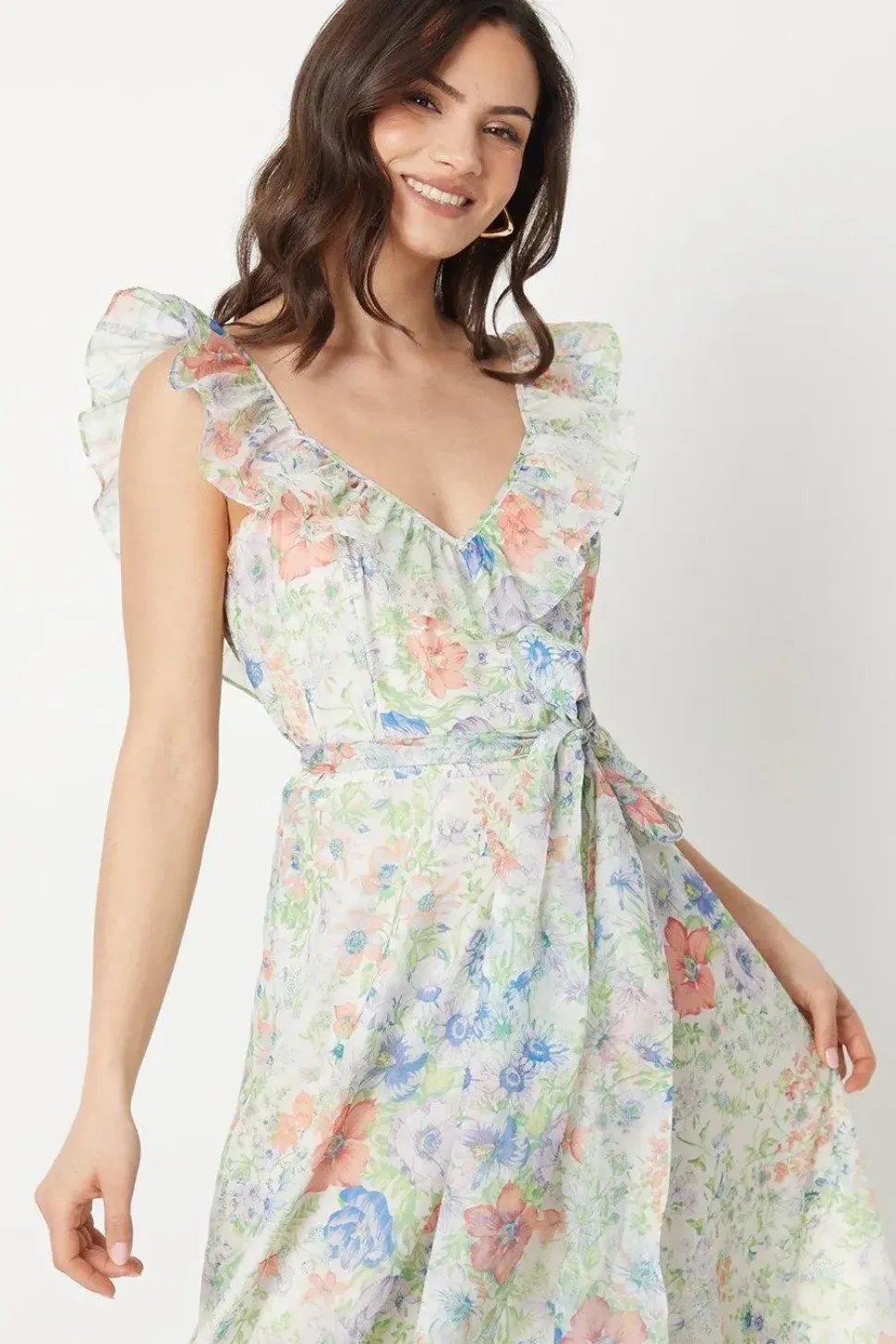 Floral Ruffle Organza Maxi Dress