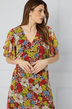 Floral Ruffle Sleeve Bias Midaxi Dress