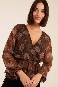 Floral Ruffle Wrap Blouse