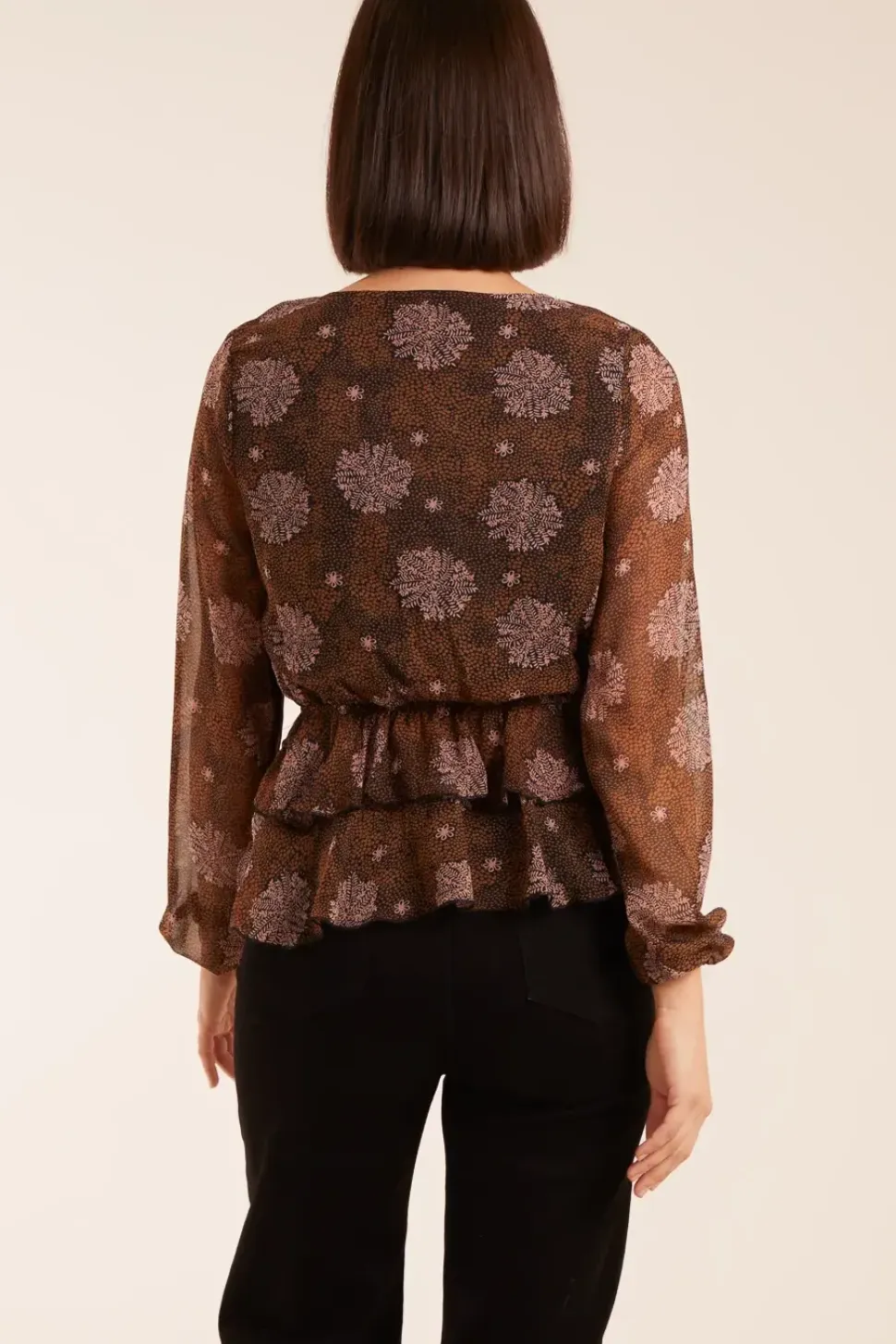 Floral Ruffle Wrap Blouse