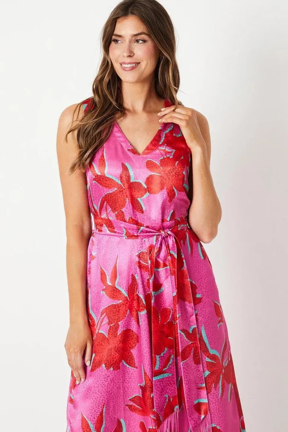 Floral Satin Jacquard Sleeveless Jumpsuit