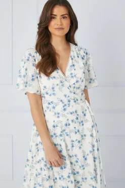 Floral Satin Jacquard Wrap Midi Dress