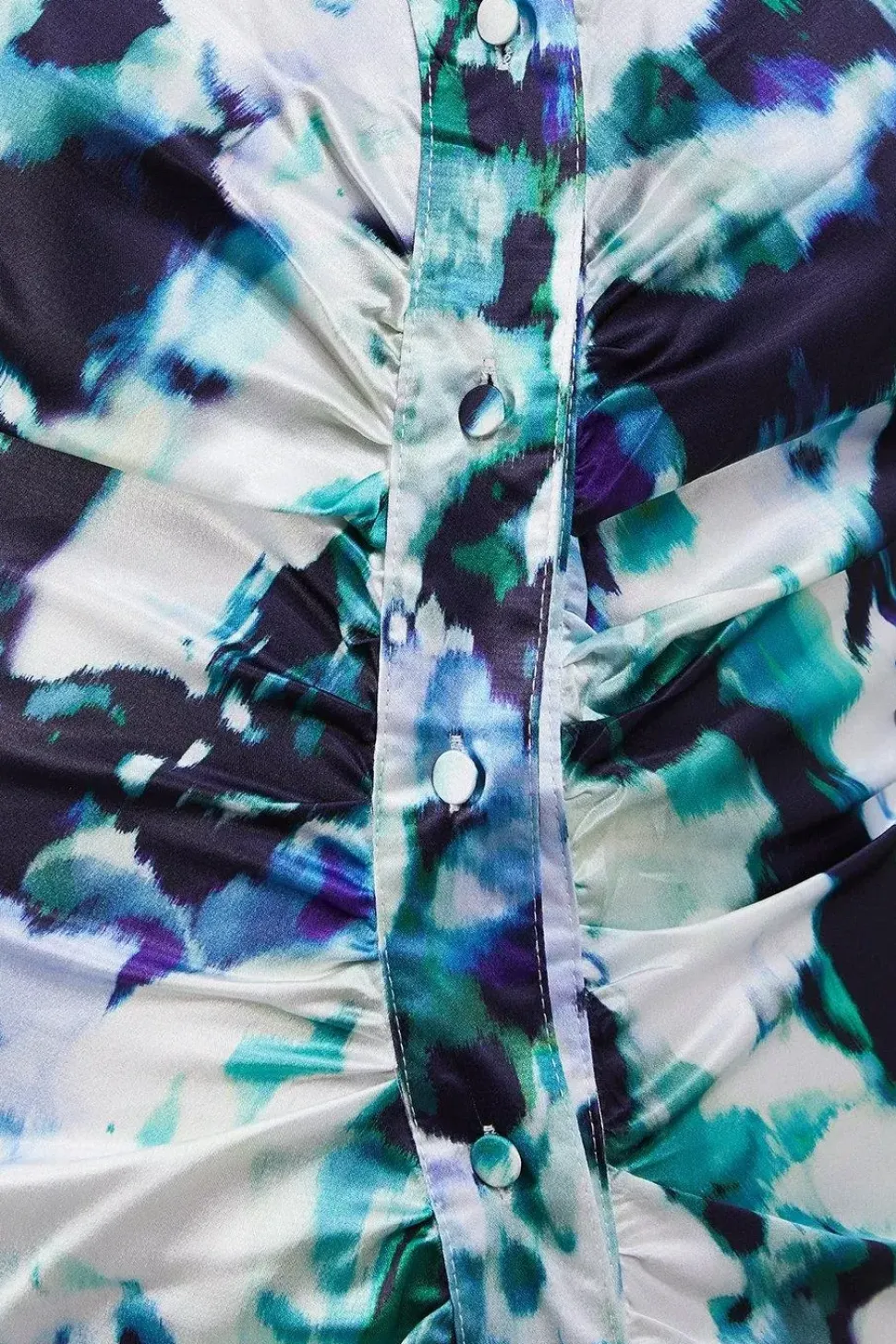 Floral Satin Ruched Front Midi Shirt Dress