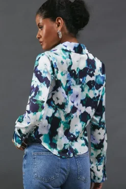 Floral Satin Ruched Front Shirt