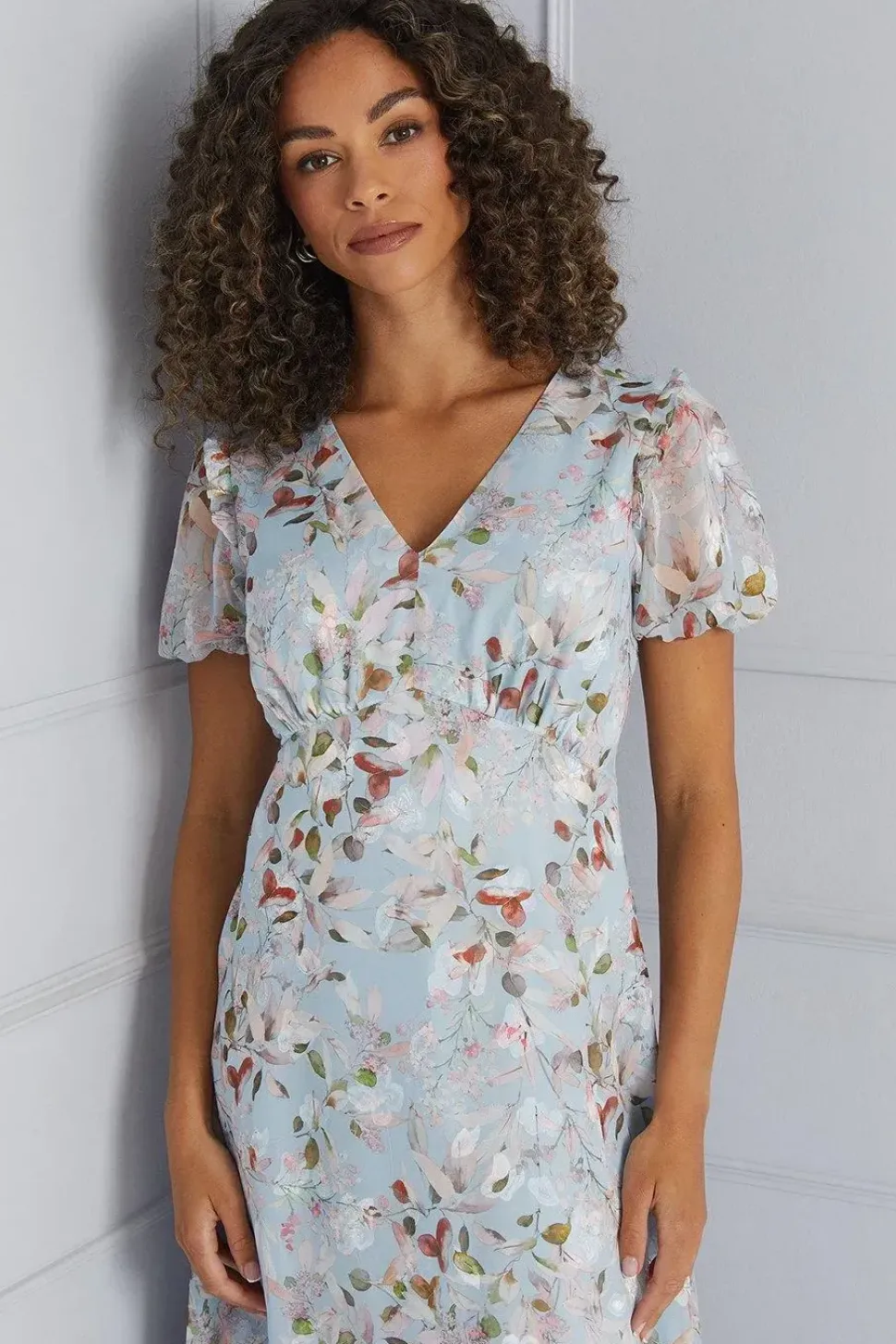Floral Satin Ruffle Hem Midaxi Dress