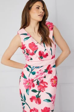 Floral Scuba Off Shoulder Pencil Dress