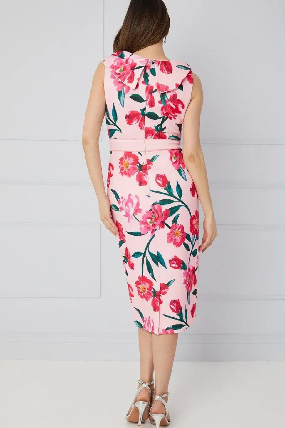 Floral Scuba Off Shoulder Pencil Dress