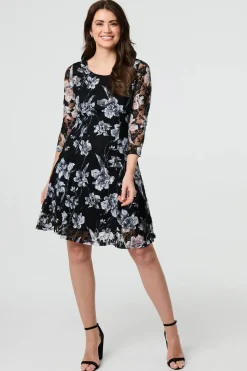 Floral Semi Sheer Lace Layer Short Dress