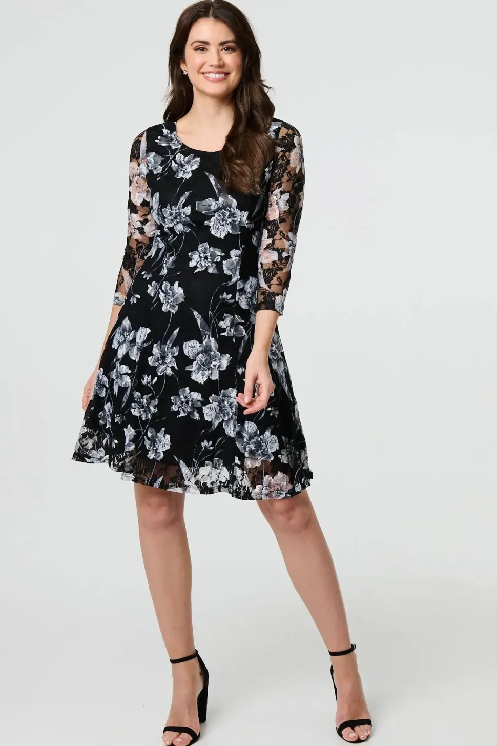 Floral Semi Sheer Lace Layer Short Dress