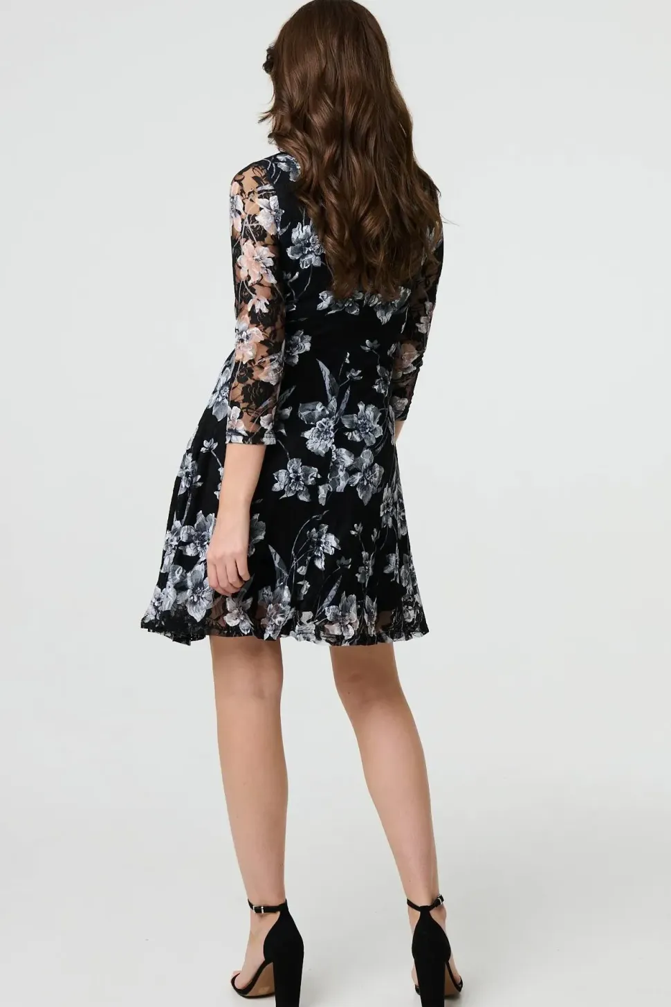 Floral Semi Sheer Lace Layer Short Dress