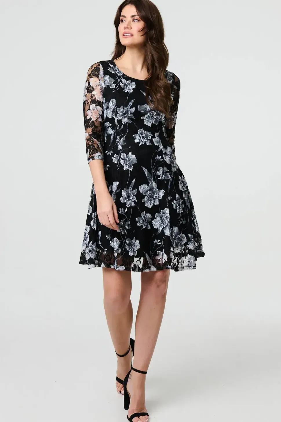 Floral Semi Sheer Lace Layer Short Dress