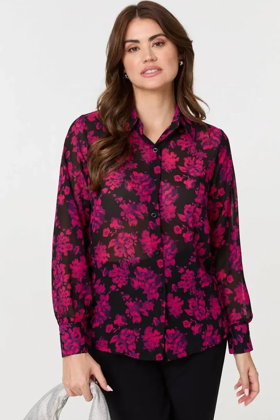Floral Semi Sheer Long Sleeve Shirt