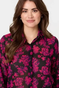 Floral Semi Sheer Long Sleeve Shirt