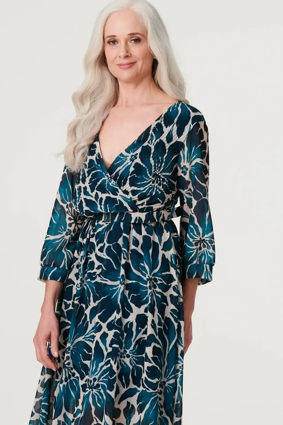Floral Semi Sheer V-Neck Midi Dress
