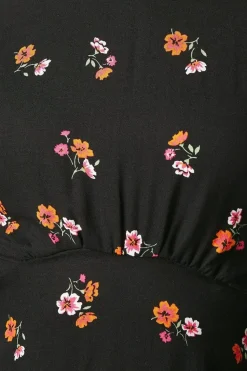 Floral Shirred Cuff ¾ Sleeve Midi Dress