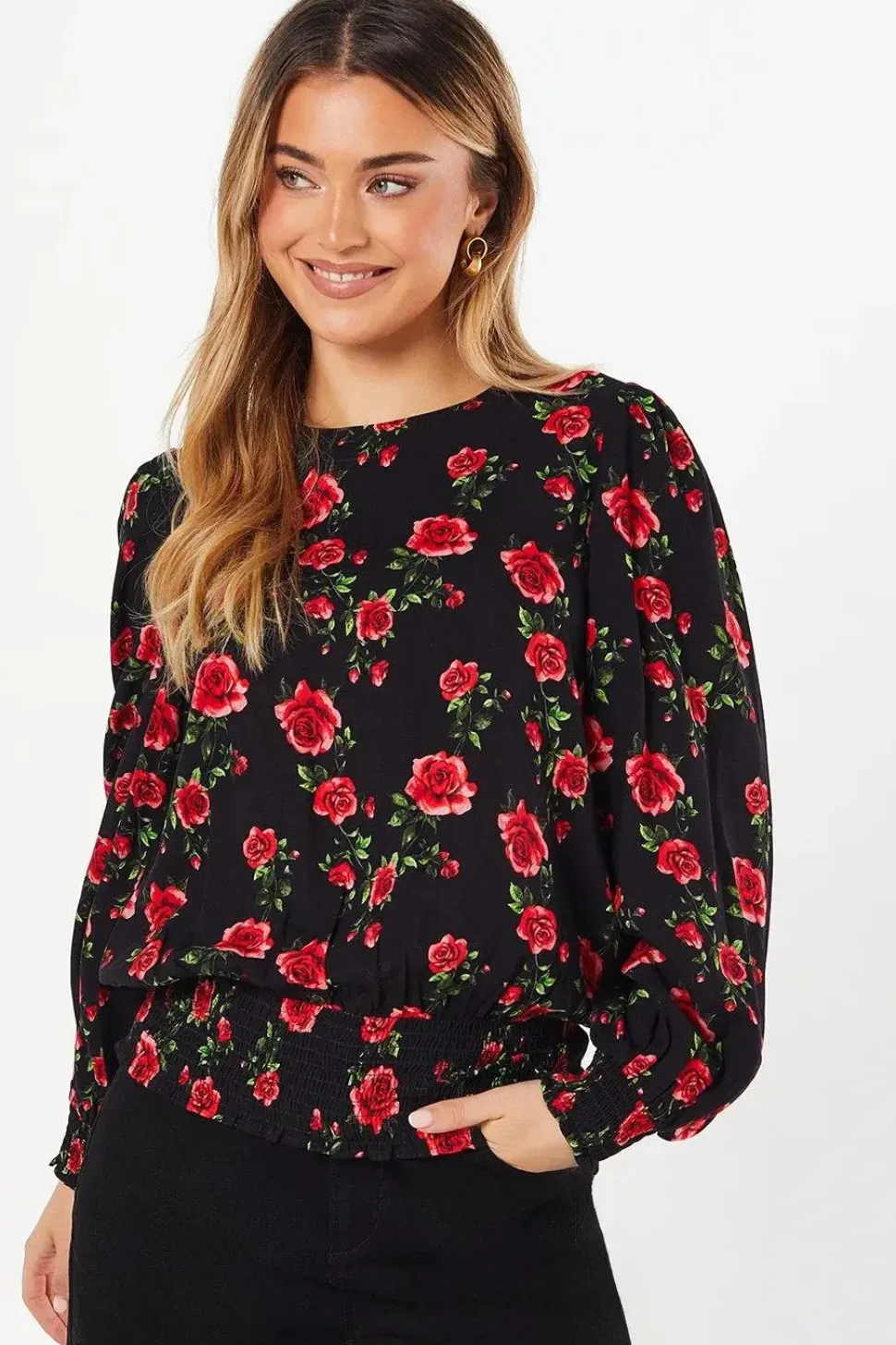 Floral Shirred Hem Blouse