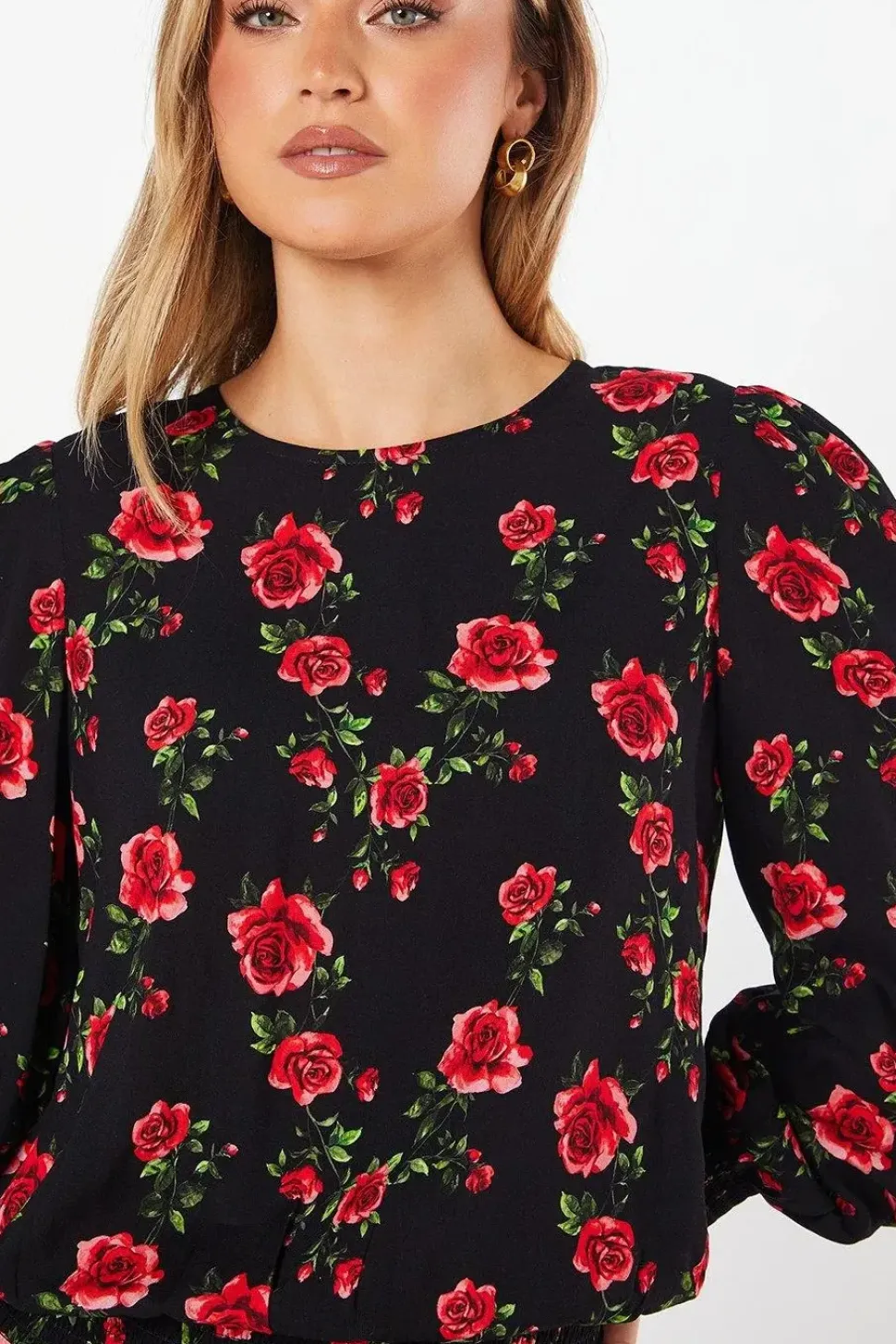 Floral Shirred Hem Blouse