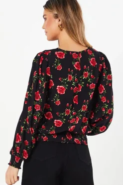 Floral Shirred Hem Blouse