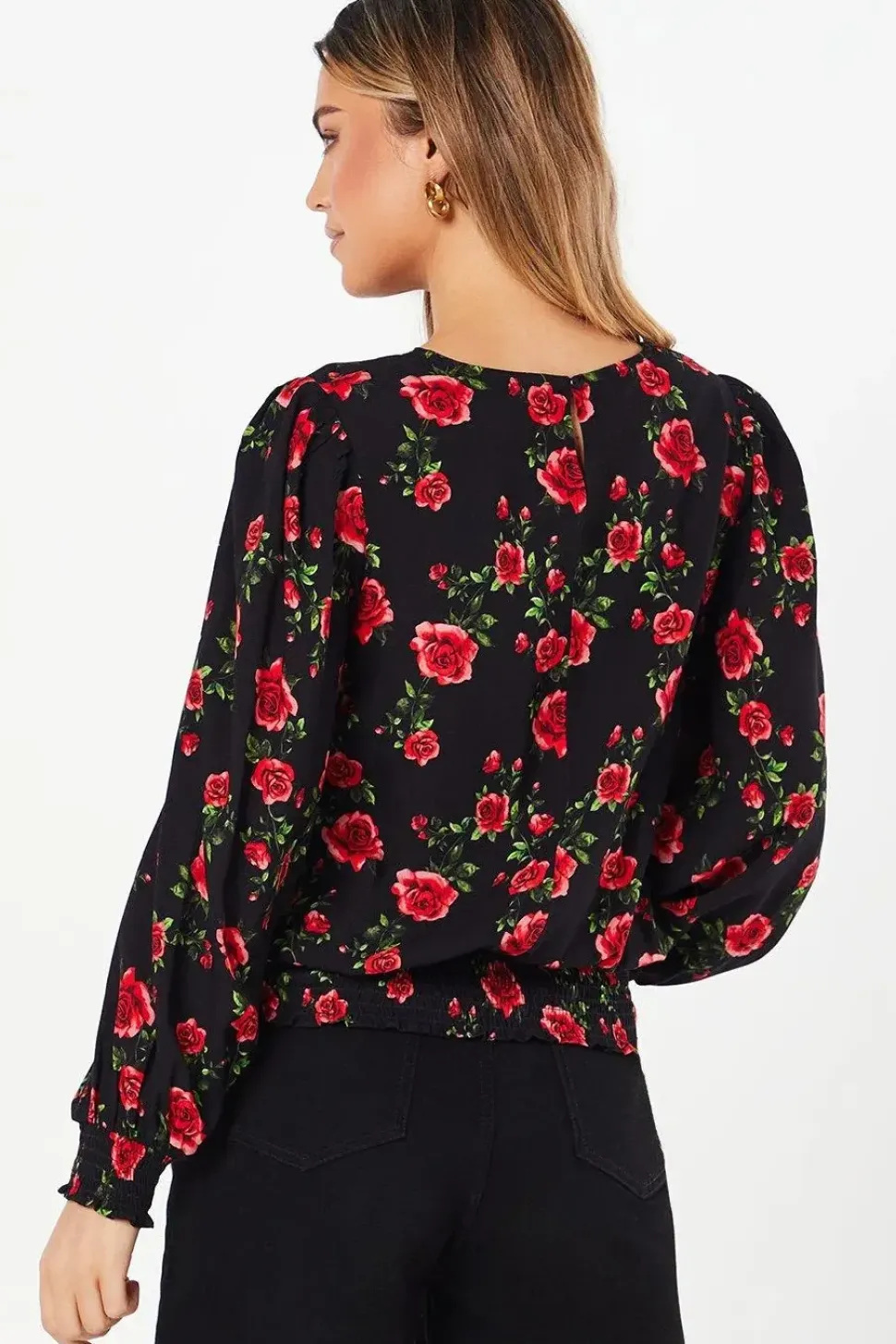 Floral Shirred Hem Blouse