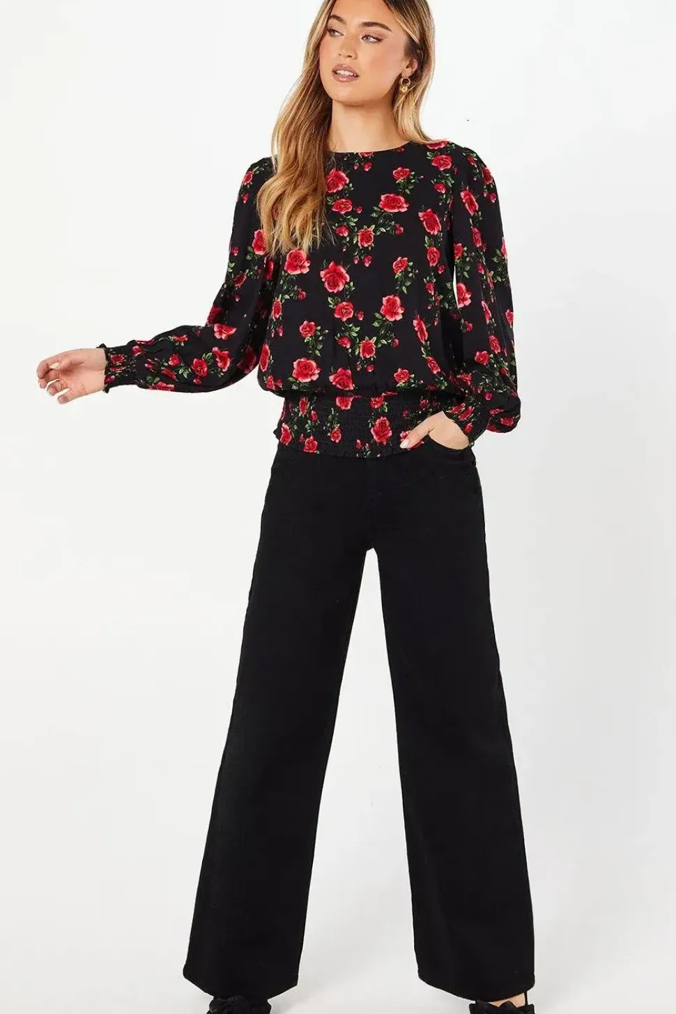 Floral Shirred Hem Blouse