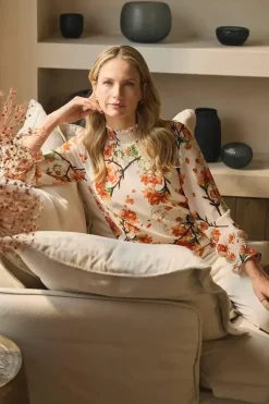 Floral Shirred High Neck Blouse