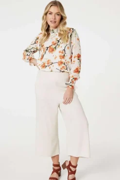 Floral Shirred High Neck Blouse