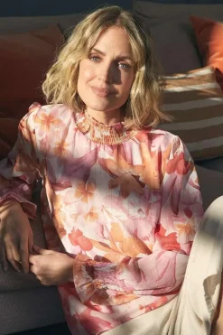 Floral Shirred High Neck Blouse