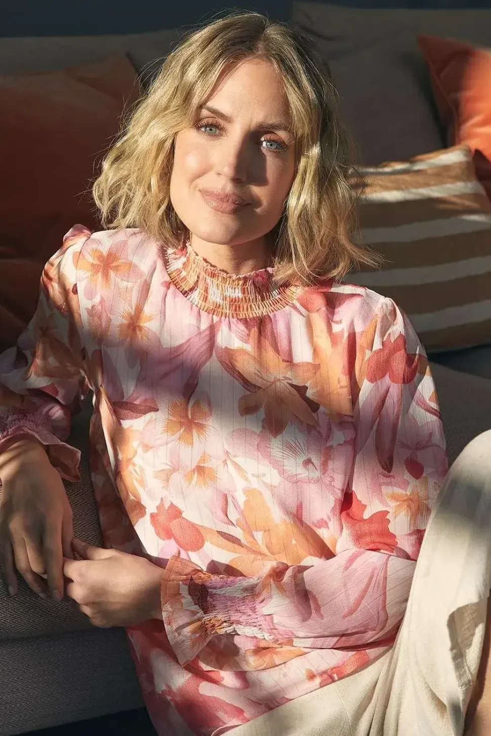 Floral Shirred High Neck Blouse