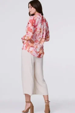 Floral Shirred High Neck Blouse