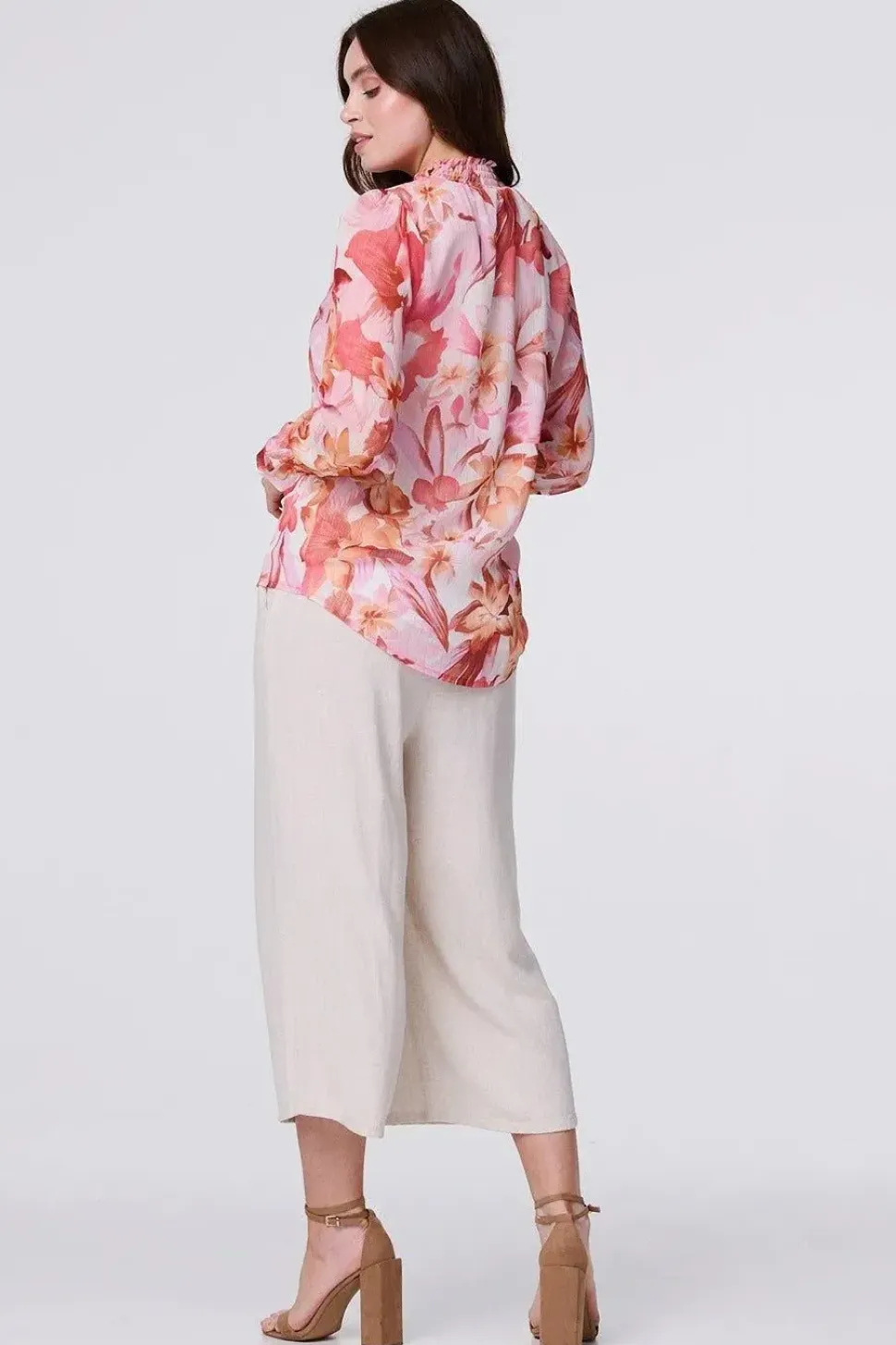 Floral Shirred High Neck Blouse