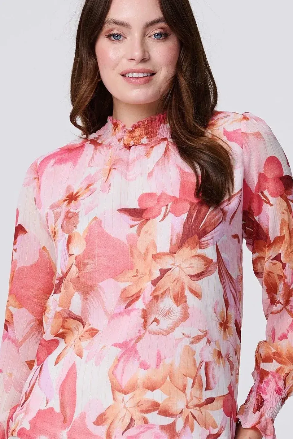 Floral Shirred High Neck Blouse