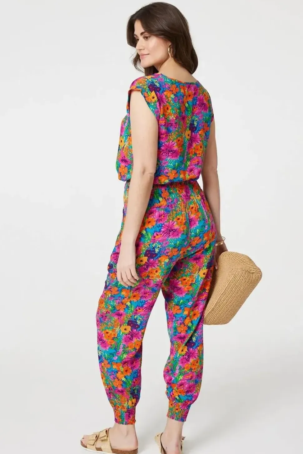 Floral Shirred High Waist Harem Pants