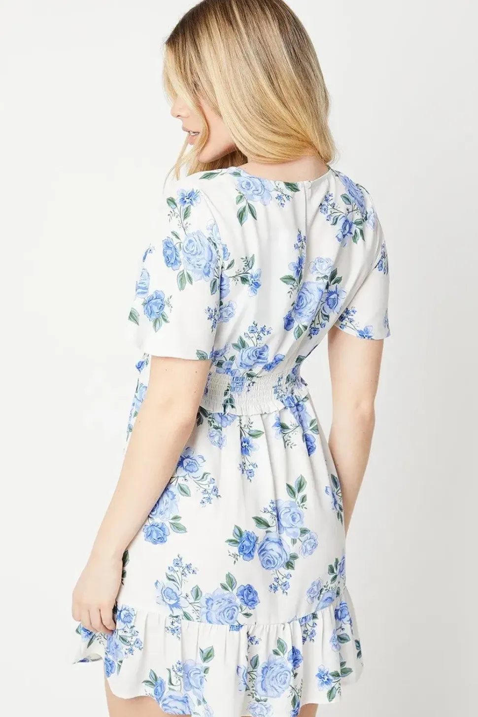 Floral Shirred Waist Angel Sleeve Mini Dress