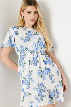Floral Shirred Waist Angel Sleeve Mini Dress