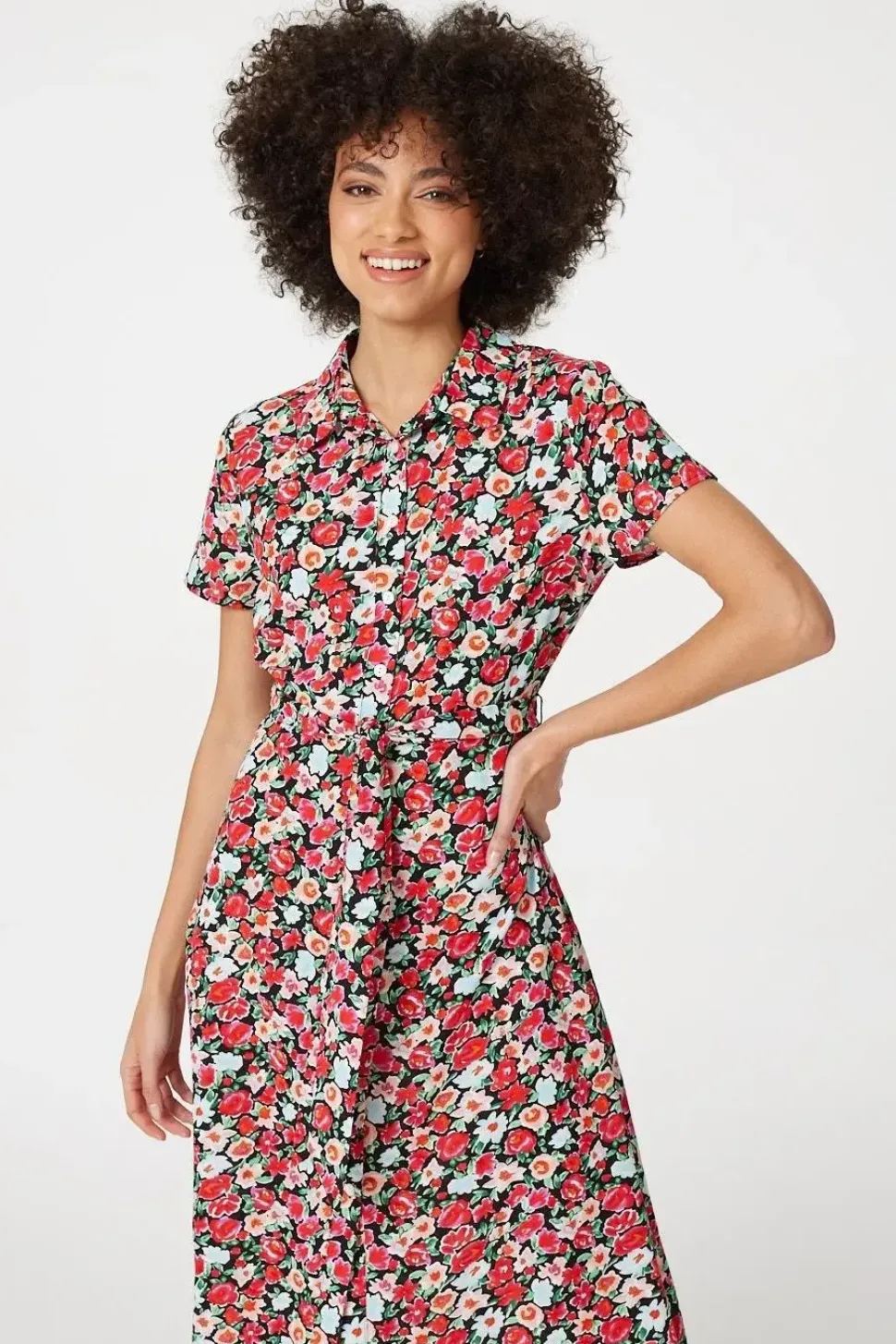 Floral Short Sleeve Shirt Dress