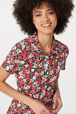 Floral Short Sleeve Shirt Dress