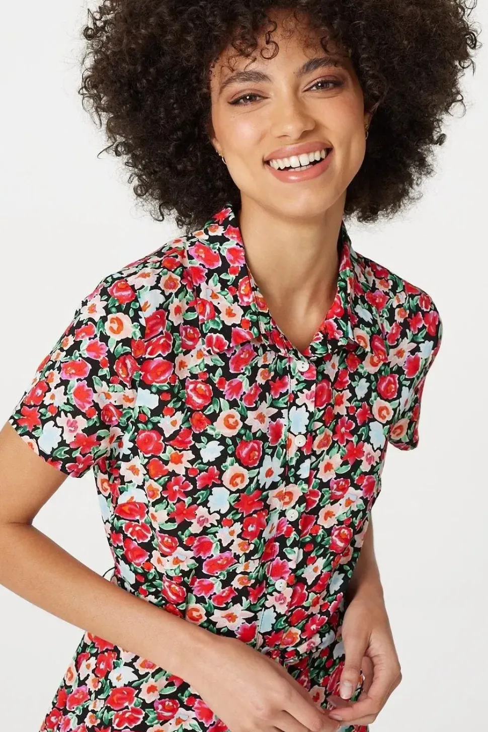Floral Short Sleeve Shirt Dress