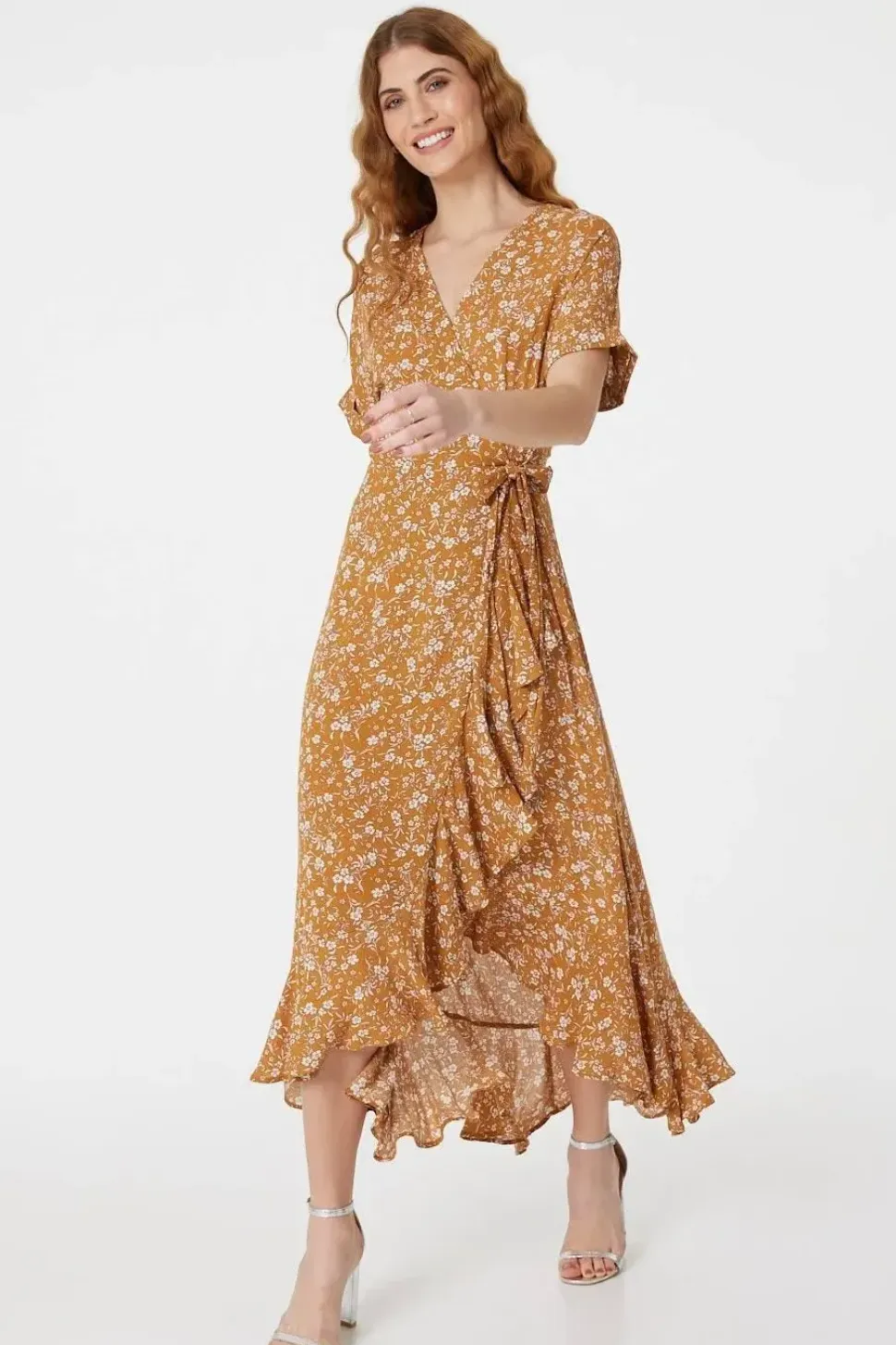 Floral Short Sleeve Wrap Dress