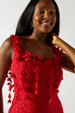Floral Shoulder Detail Lace Midi Dress