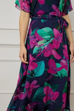 Floral Silk Mix Wrap Midi Dress