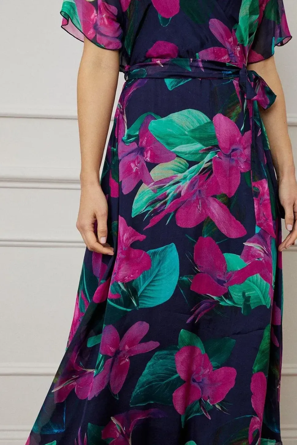 Floral Silk Mix Wrap Midi Dress