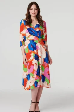 Floral 3/4 Sleeve Midi Dress