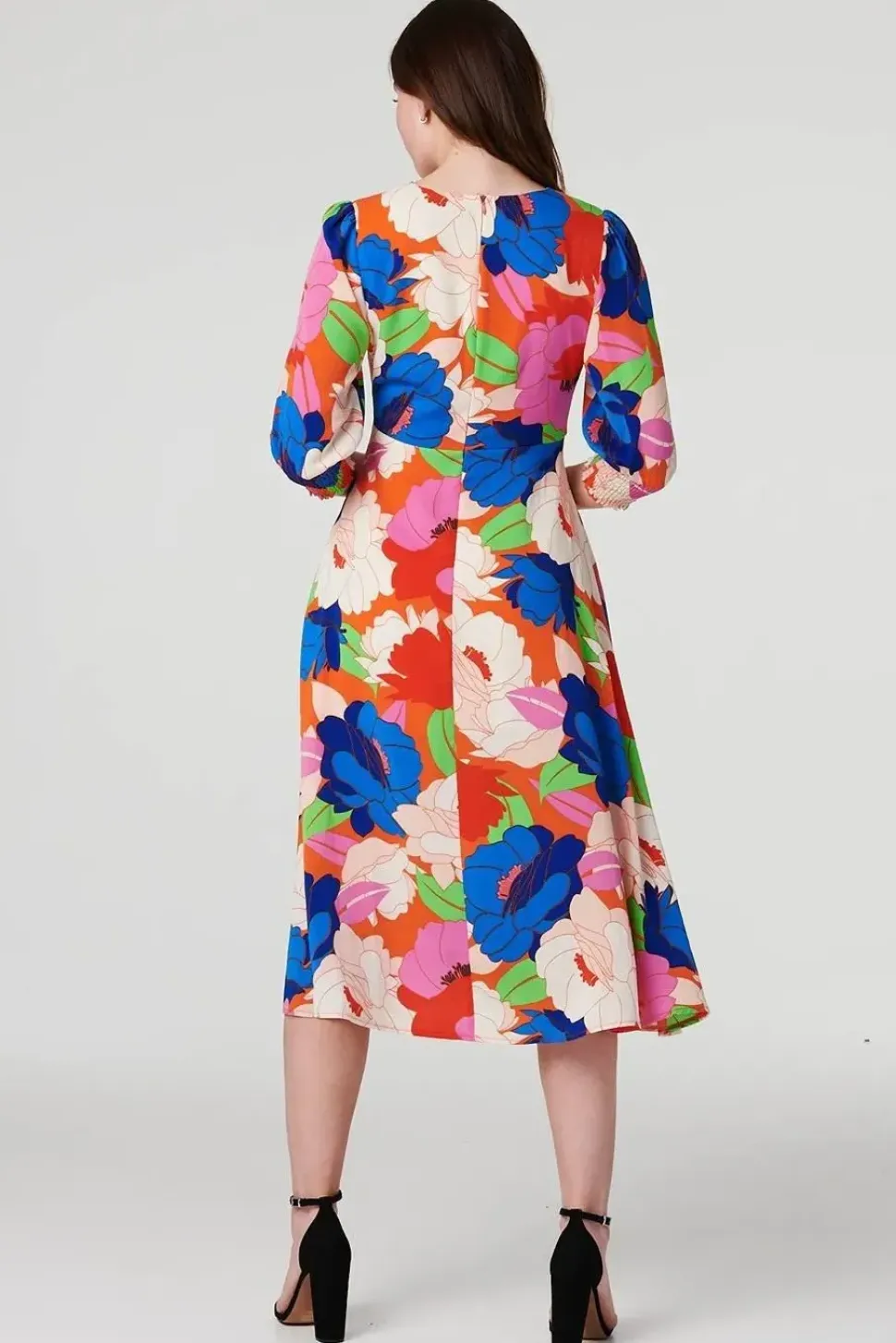 Floral 3/4 Sleeve Midi Dress