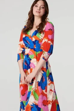 Floral 3/4 Sleeve Midi Dress