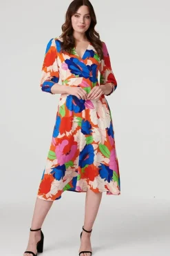 Floral 3/4 Sleeve Midi Dress