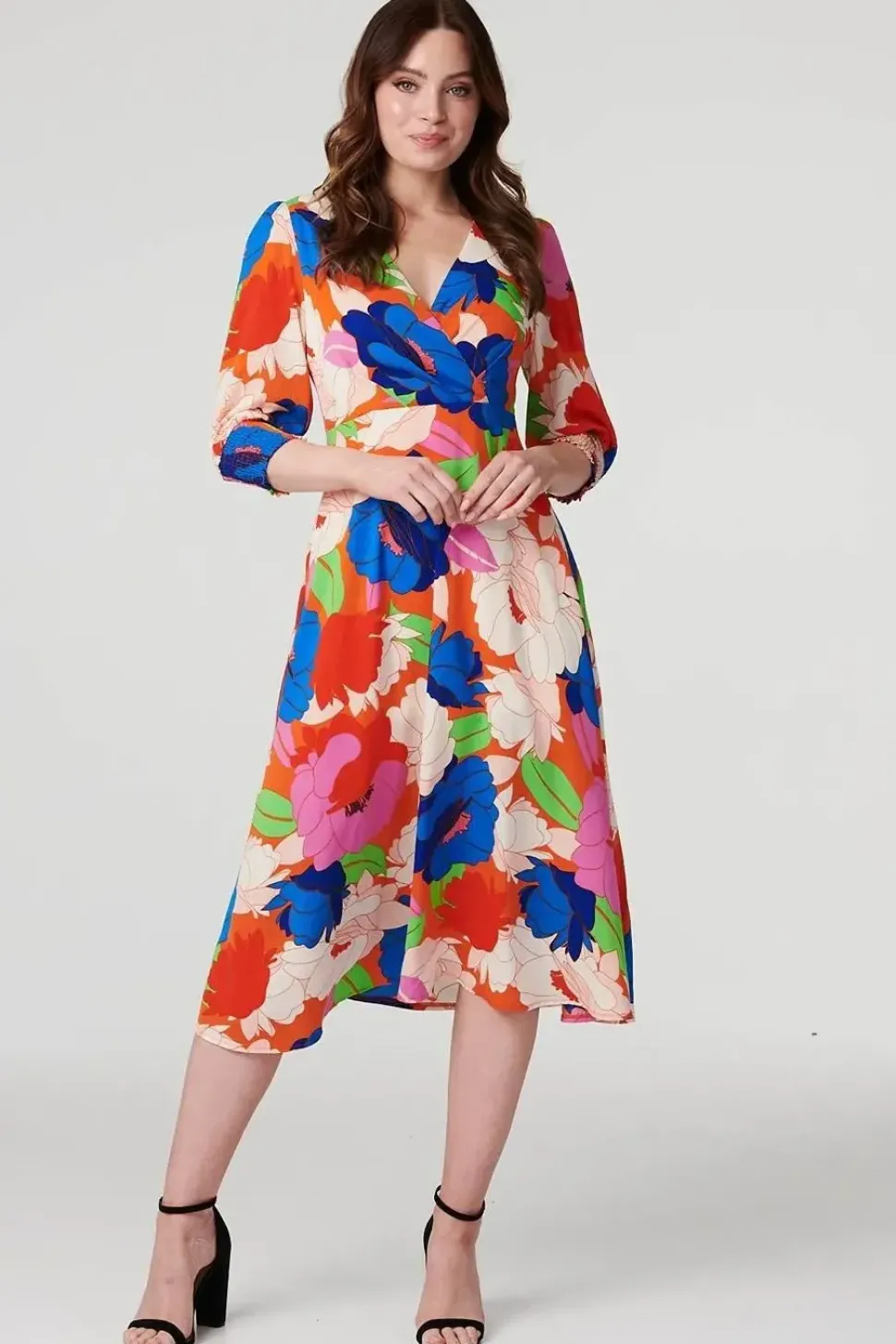 Floral 3/4 Sleeve Midi Dress