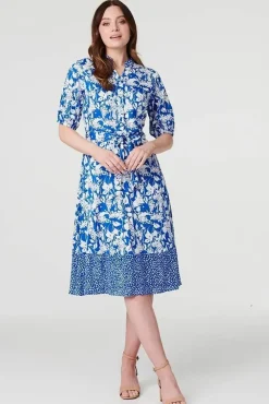 Floral 1/2 Sleeve Midi Shirt Dress