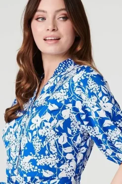 Floral 1/2 Sleeve Midi Shirt Dress