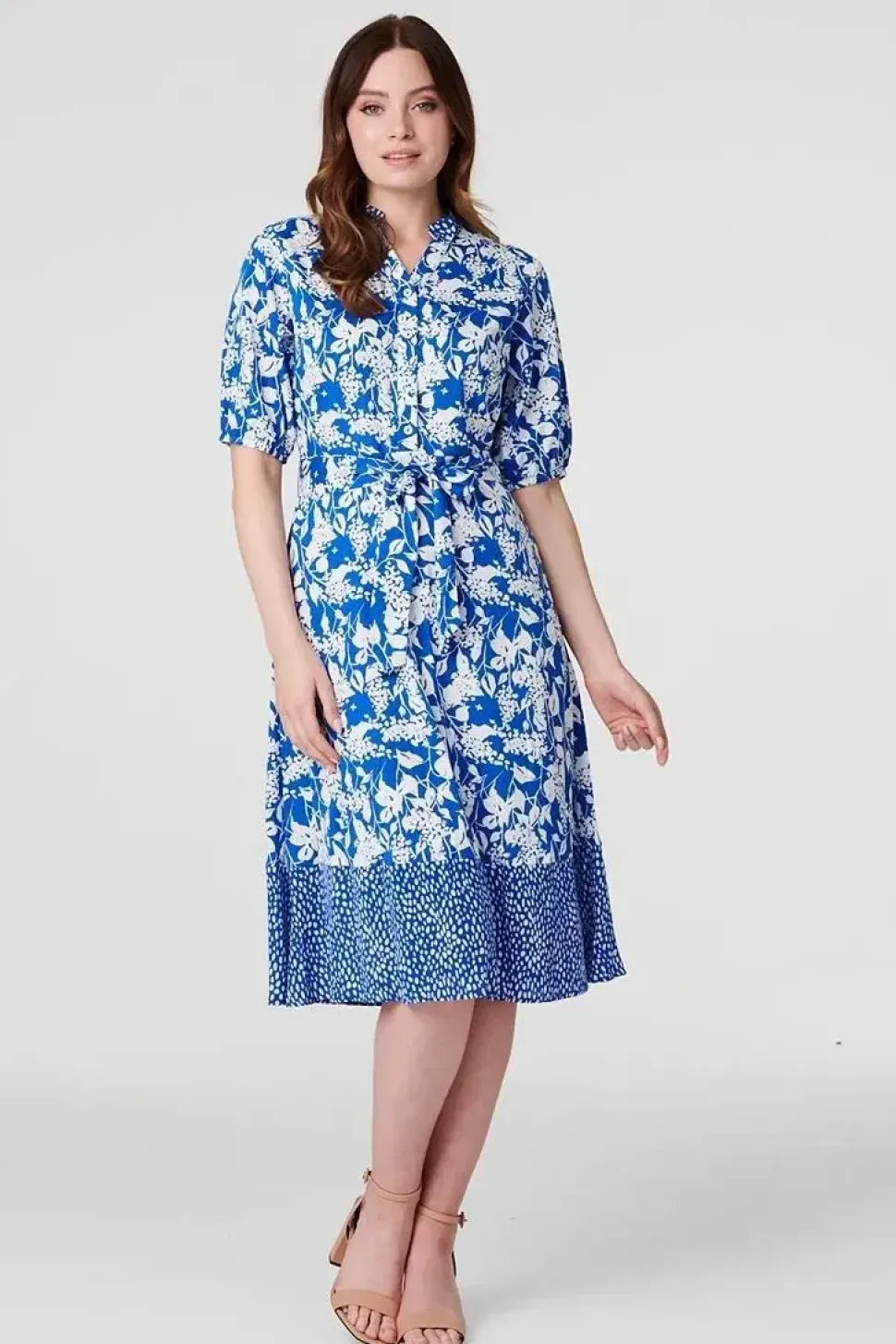 Floral 1/2 Sleeve Midi Shirt Dress